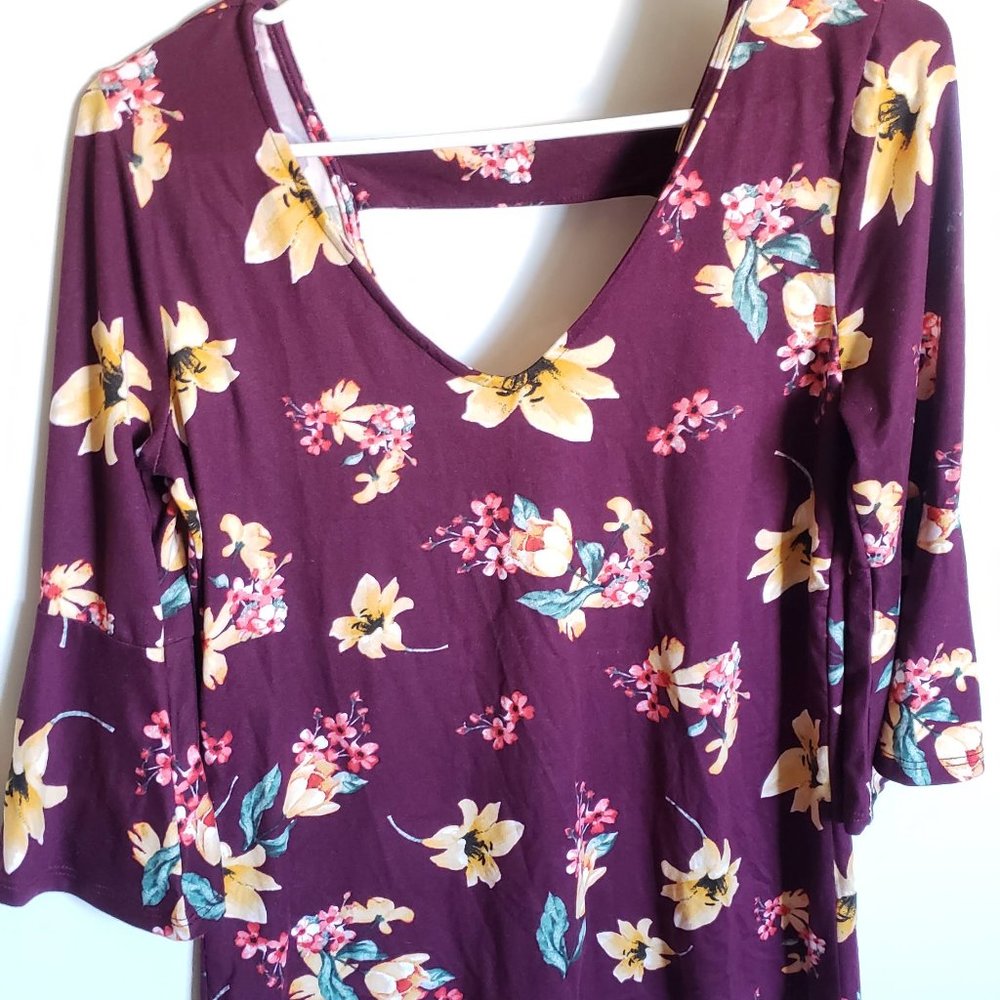 Floral Maroon Blouse with Flare Sleeves